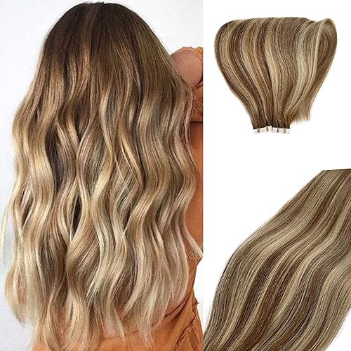 Miniatura 7 de Smavida Extensiones de cabello humano real para coser, balayage, mezcla de negro y rubio decolorado, extensiones de cabello humano lacio para mujer,