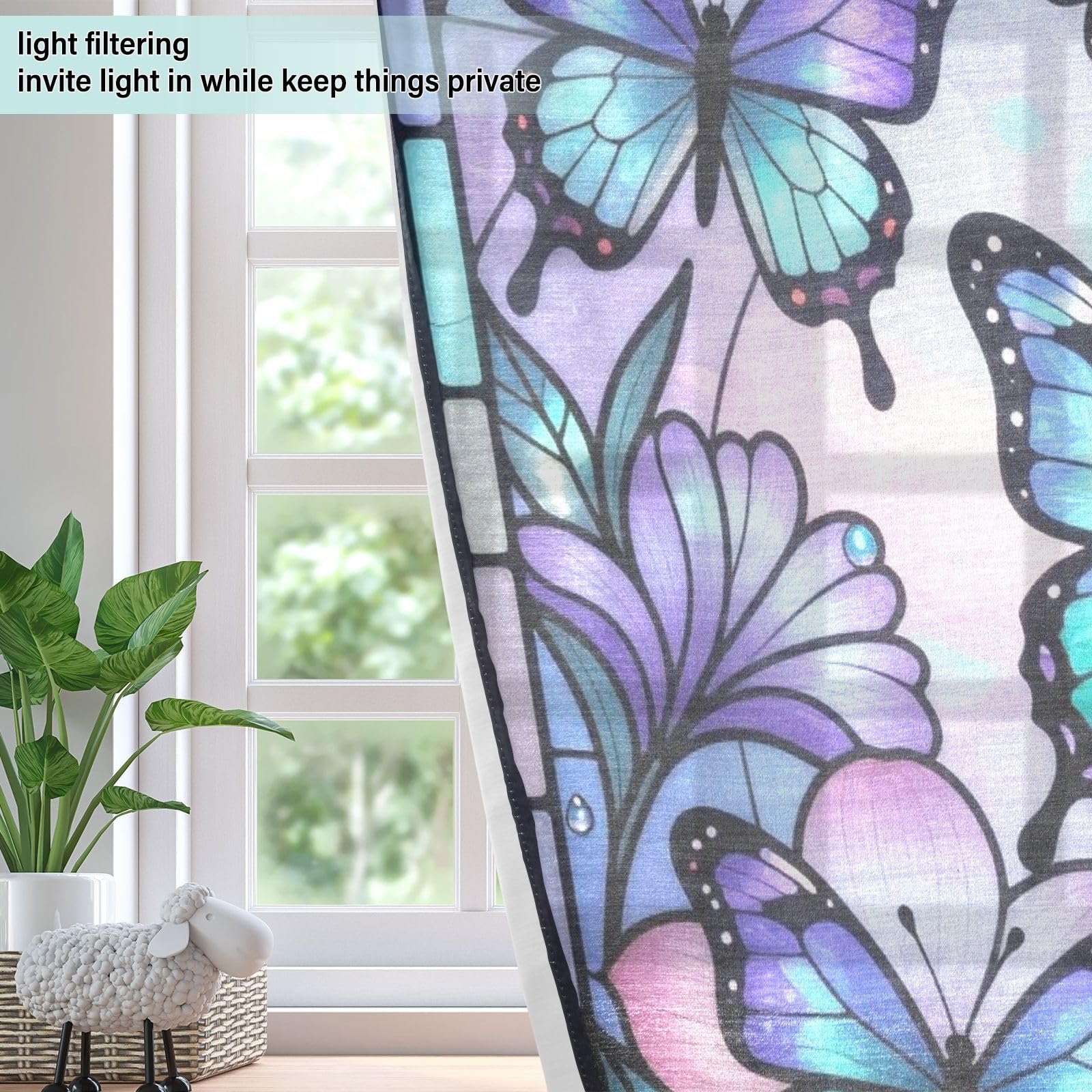 Cortinas opacas decorativas de lino para amantes de las mariposas de ensueño, cortinas opacas para sala de estar, cafetería, juegos de 2 paneles