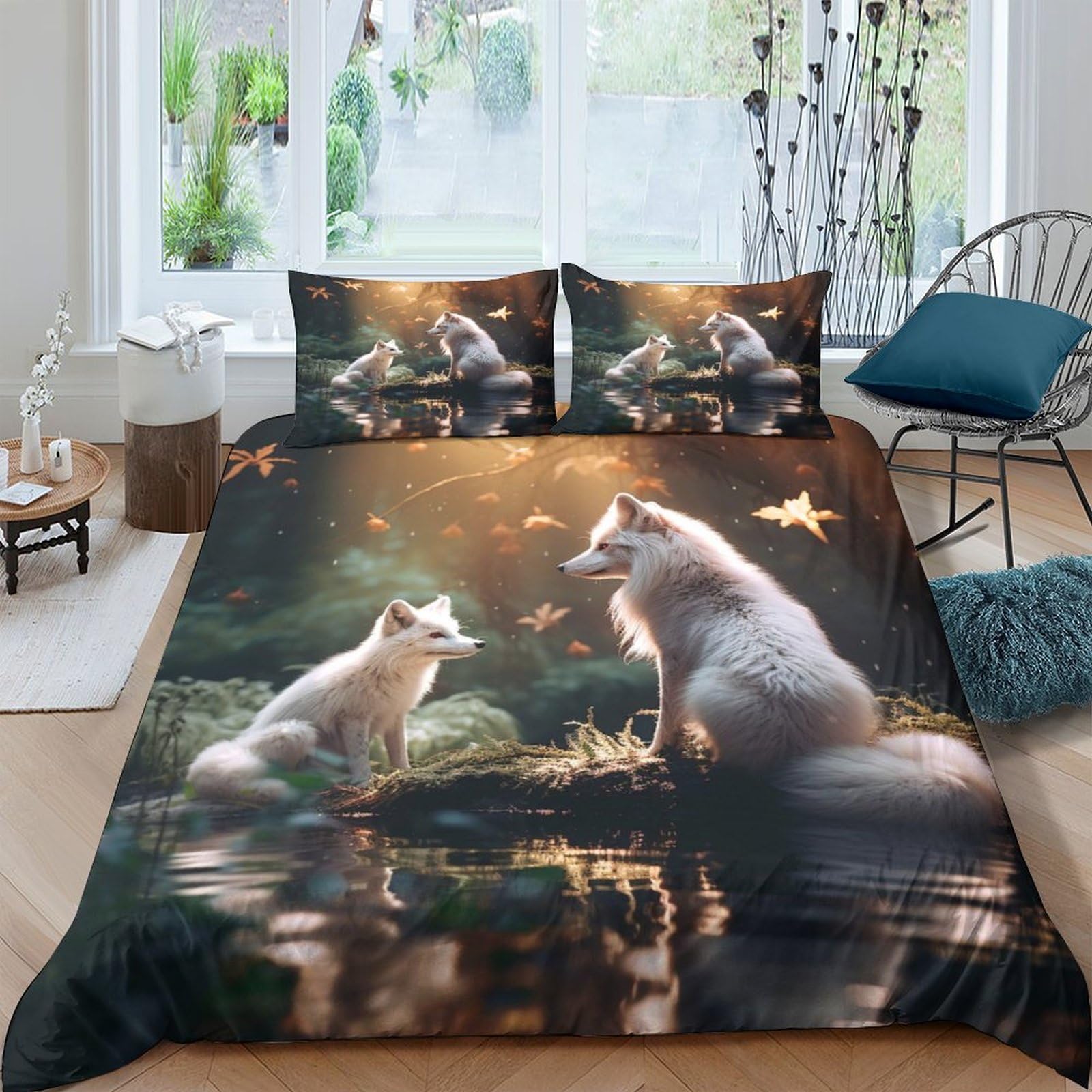 Ctjqhvkz Style-6 3D Printed Forest Fox Fitted Sheet Microfiber Soft Animal Pond Bed Cover For Bedroom Guest Room Home Decor Single（135X200cm）