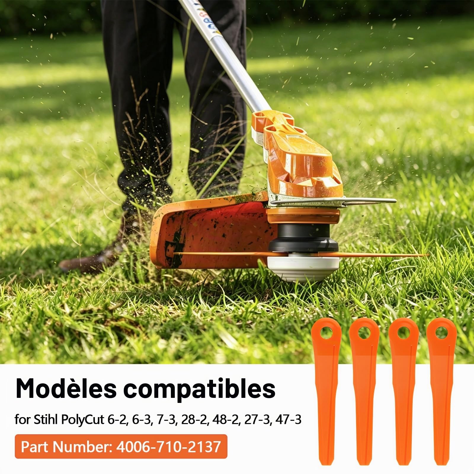 Lot de 40 lames en plastique 4002 007 1000 pour Stihl PolyCut 6-2, 6-3, 7-3, 28-2, 48-2, 27-3, 47-3, lames de rechange pour tondeuse Stihl PolyCut