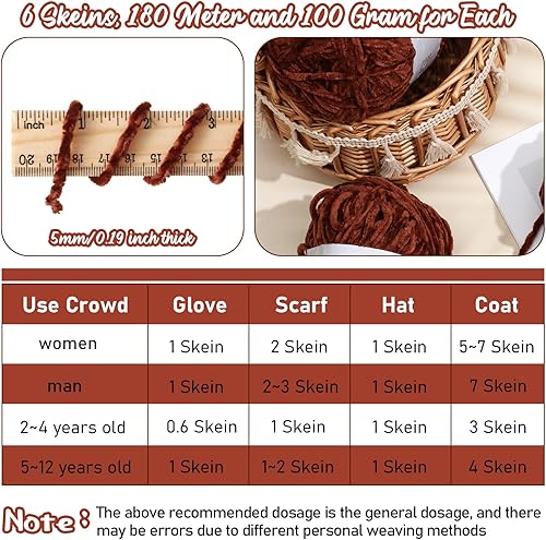 Miniatura 2 de 6 rollos de hilo de felpilla de terciopelo de 1182 yardas, hilo de poliéster para manta de ganchillo mullido, hilo grueso para ganchillo y para