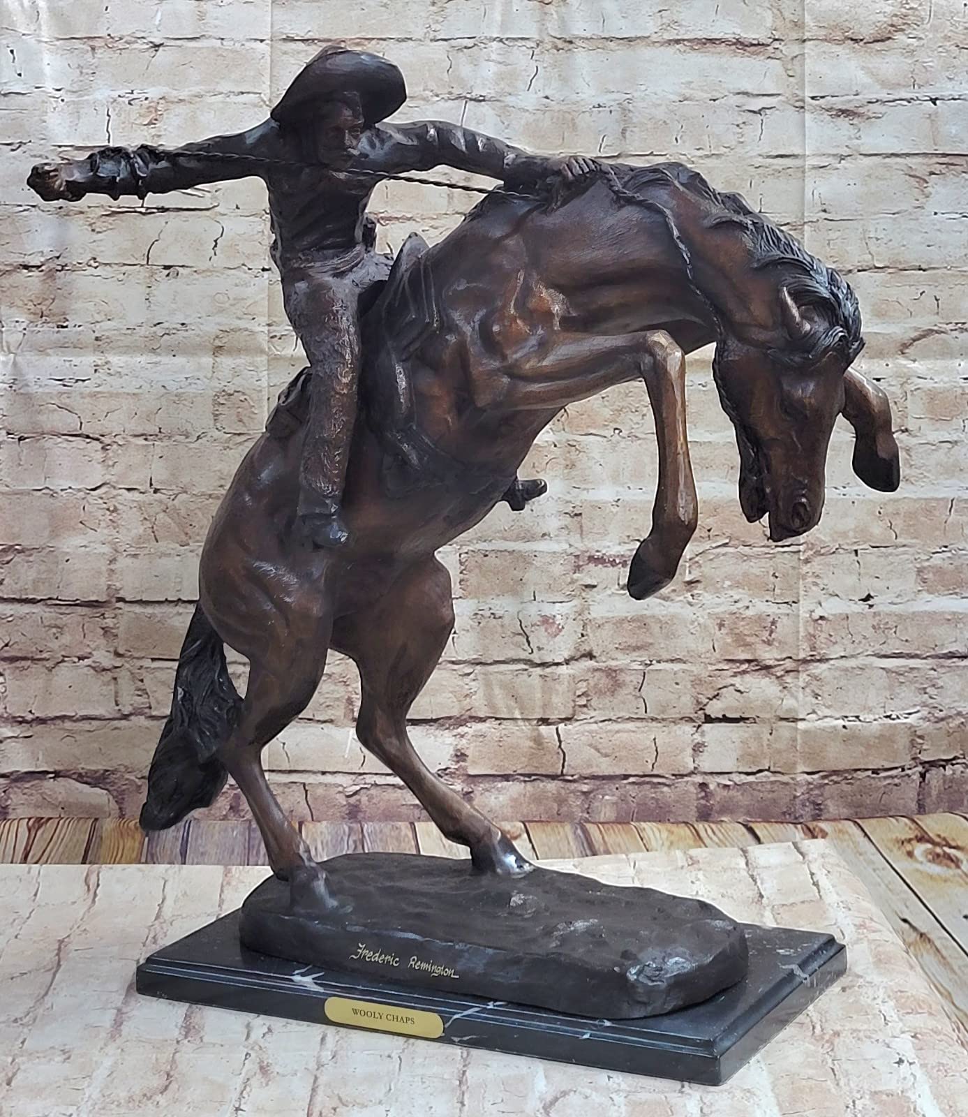 100% Bronze Statue Remington Bronze Cowboy w/Horse Sculpture Wooly CHAP Figure Artwork Statue Décor by Bronze Classy