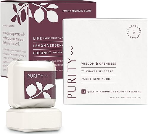12 vaporizadores de ducha XL PURITY (Bombs) Aromaterapia de cuidado personal de verbena de limón, coco y lima del 7 chakra, percepción y claridad