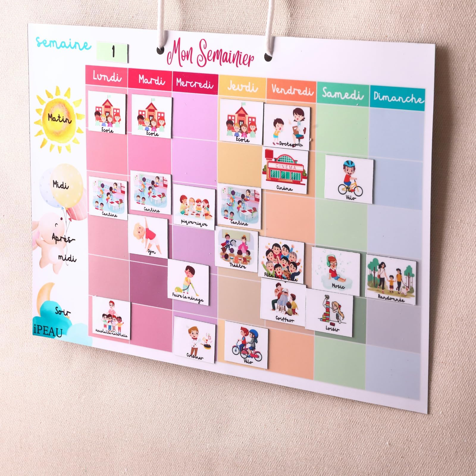 Pittogramma Scuola Materna Calendario Educativo Montessori Bambino 3-8 anni Pianificatore settimanale 114 magneti Settimanale Routine Giornaliere Scrivibile Cancellabile Autonomia Organizzazione