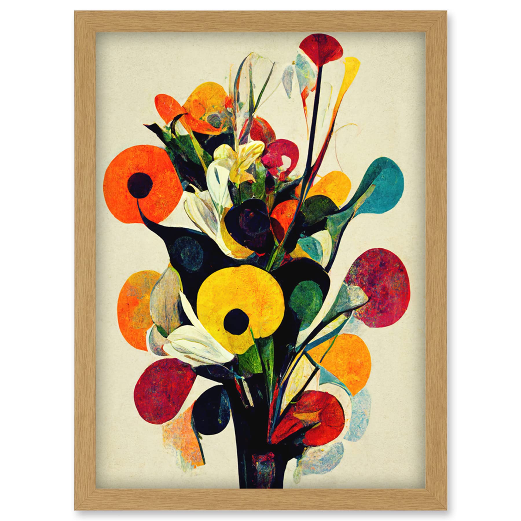 Doppelganger33 LTD Abstract Kandinsky Inspired Multicolour Flower Bouquet In Vase Artwork Framed Wall Art Print A4