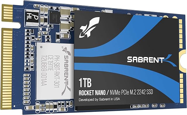 Sabrent 1TB Rocket NVMe PCIe M.2 2242 DRAM-less Low Power Internal High Performance SSD (SB-1342-1TB)
