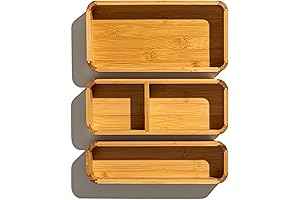 SMIRLY 3 Piece Bamboo Junk Drawer Organizer Tray Set