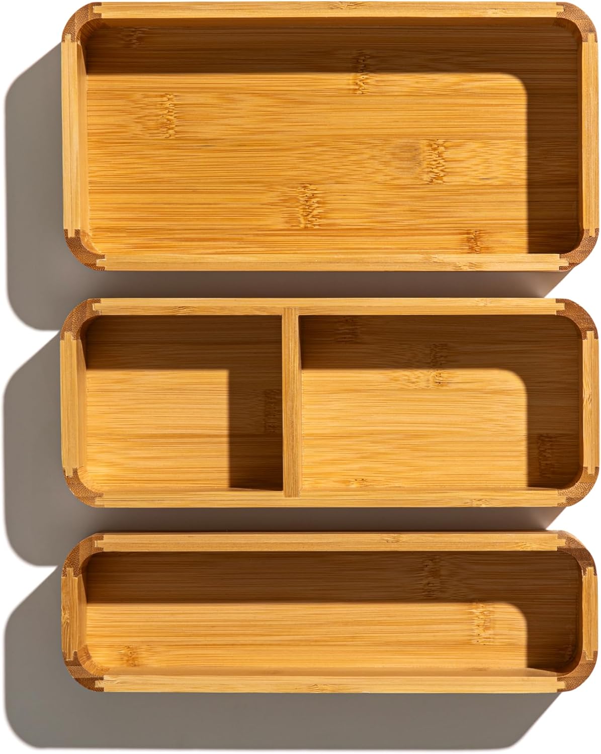 SMIRLY 3Piece Bamboo Kitchen Drawer Organizer Set for