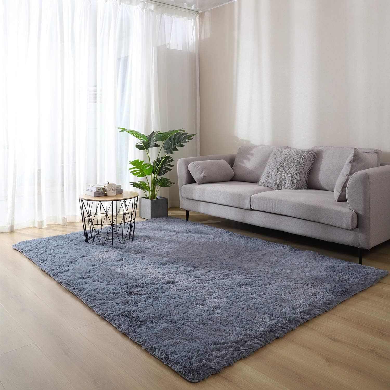 Soft Fluffy Modern Area Rug Non-Slip Plush Machine Washable Floor Carpet 1 2 3 (Gray, 5x8 Feet)