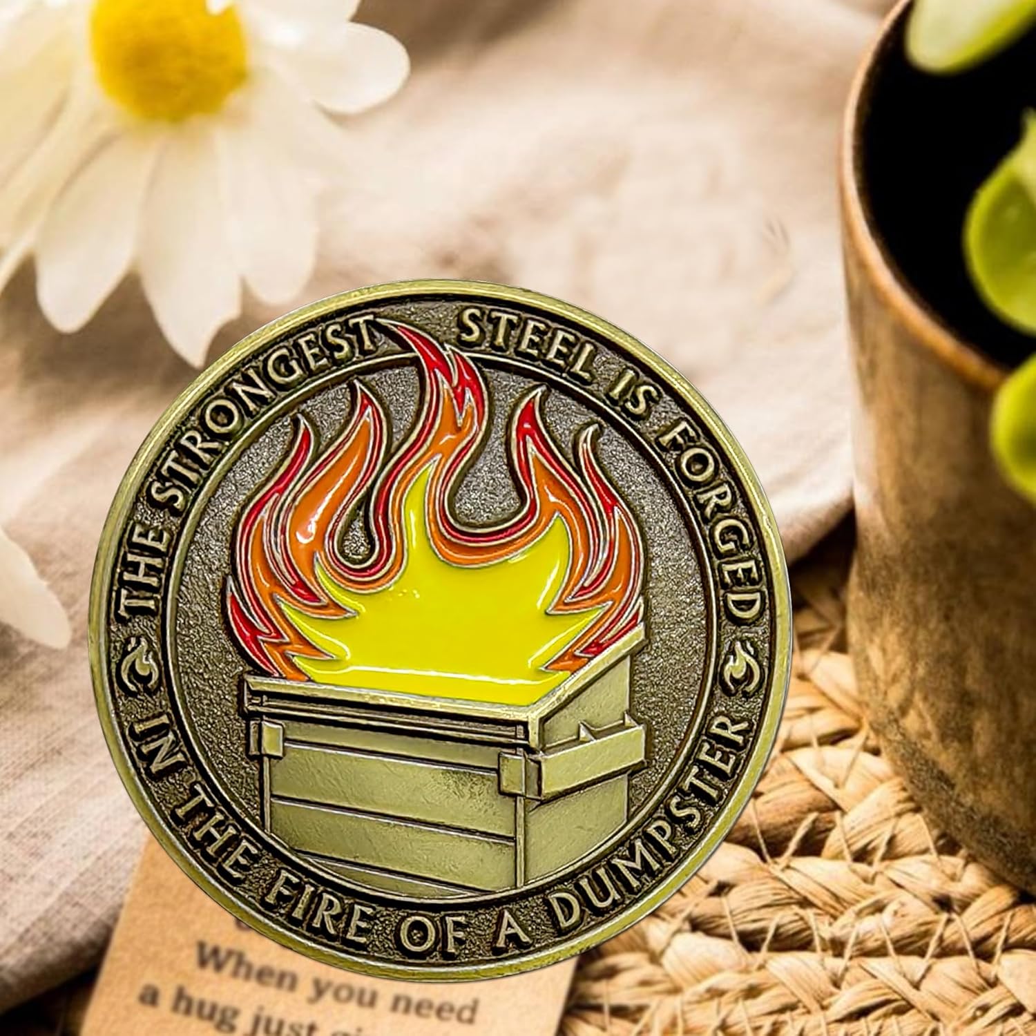 10 Pcs Dumpster Fire Challenge Coin Bulk, Mini Dumpster Fire Coin Medallion, Humorous Office Desk Accessories, Inspirational Coins for Employee Appreciation Gifts, Funny Office Gifts for Coworker Team