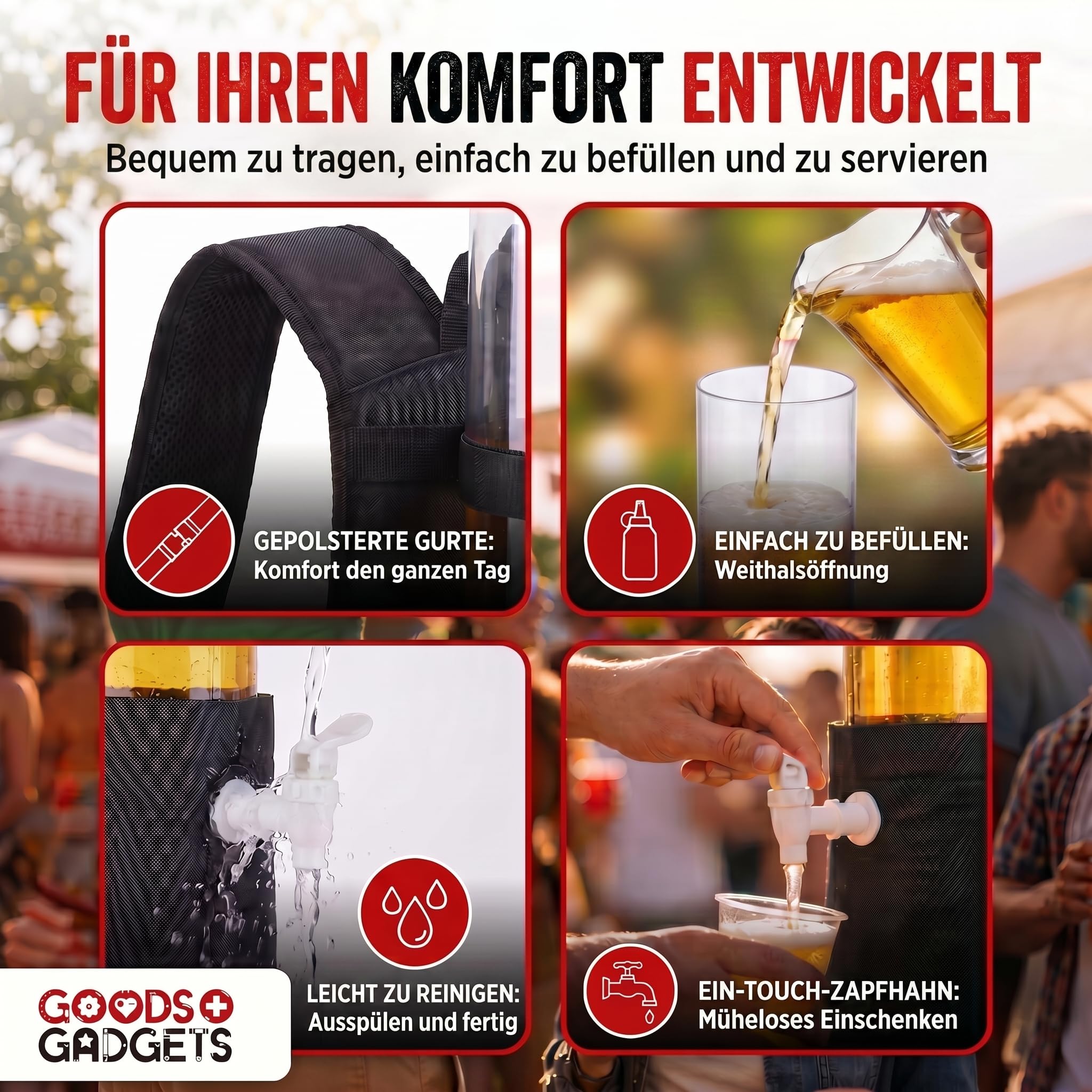 GOODS+GADGETS Der Kulthit - Duo Bierrucksack Doppel Bier Rucksack Biergiraffe Getränkerucksack 2 x 3 Liter Kapazität