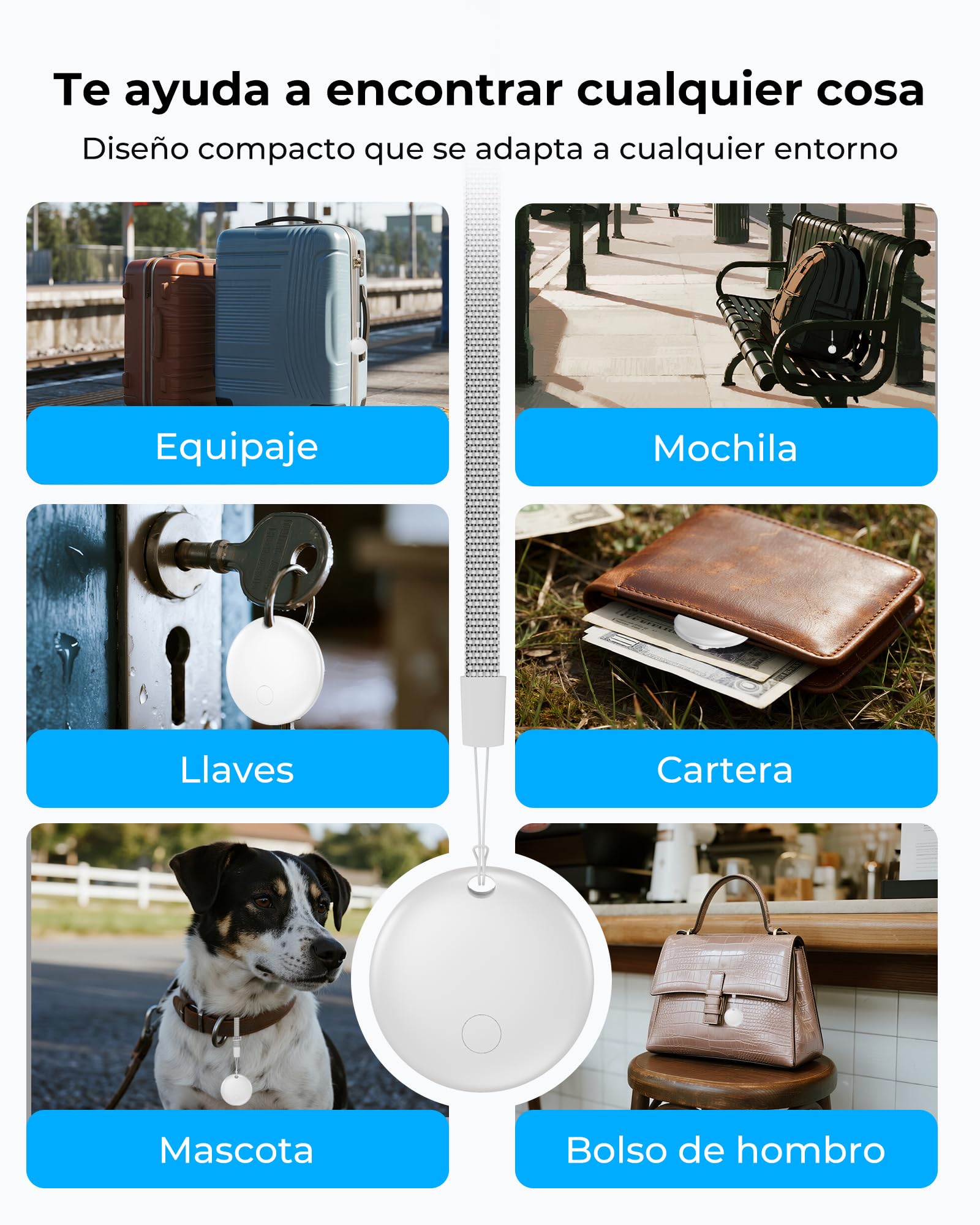 Android Smart Tag Blanco 4 Pack - GPS Tracker Funciona con Google Find My (Sólo Android),Encuentra Teléfono y Llaves, Impermeable IP68, Carteras y Maletas,Niños Batería Reemplazable