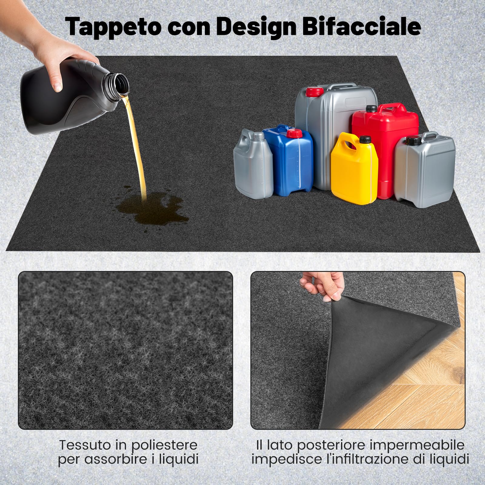 GYMAX Tappetino per Garage Auto Grande 252,5 x 221 cm, Stuoia Assorbente per Acqua Olio, Lavabile e Riutilizzabile, Tappeto Antiscivolo per Ginnastica Negozio Patio Ingresso, Include Nastro Biadesivo