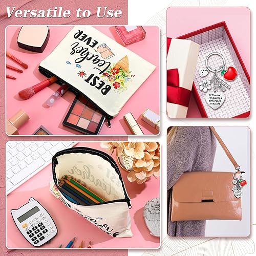 Miniatura 3 de Fumete Juego de regalos de agradecimiento para profesores para mujeres, bolsa de maquillaje con inicial, llavero para regalo de graduación