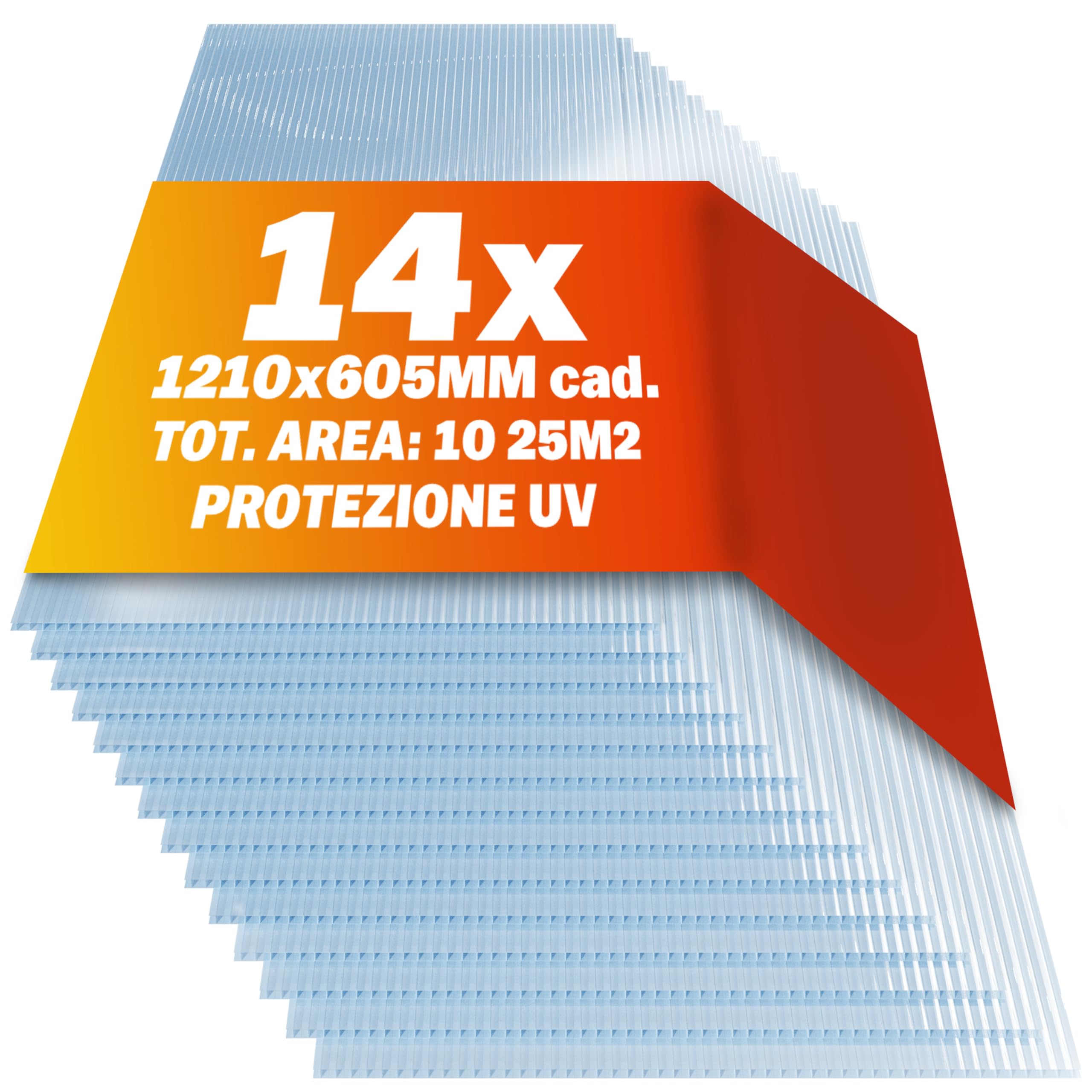 GARDEBRUK® 14 Fogli Policarbonato Alveolari 4mm 121x60,5cm 10,3m² Pannelli Copertura Tettoia