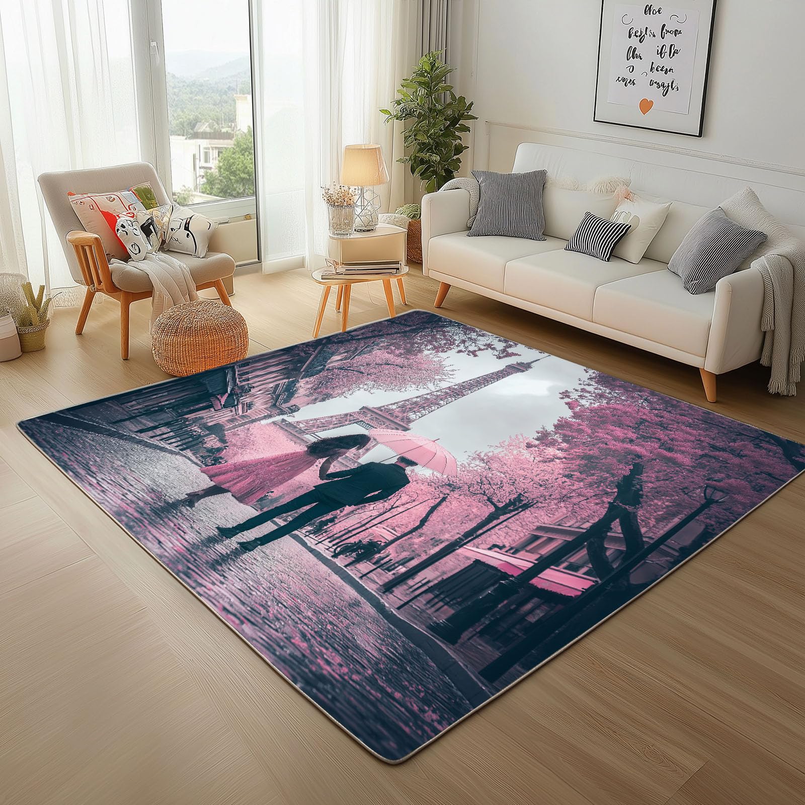 Tapis Tour Eiffel 160x230 poil ras moderne, tapis salon de sol doux