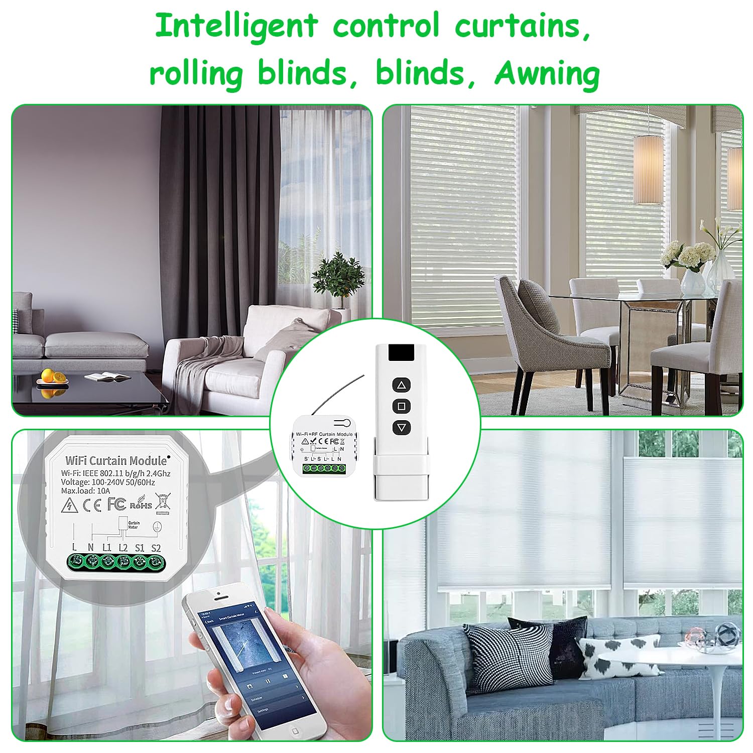 Interruttore Tapparelle WiFi, con Telecomandi RF e Modulo Ricevitore, Controllo Tapparelle Elettriche per Tende e Persiane, 433MHz Modulo Comando Timer, Smart Life Dispositivi