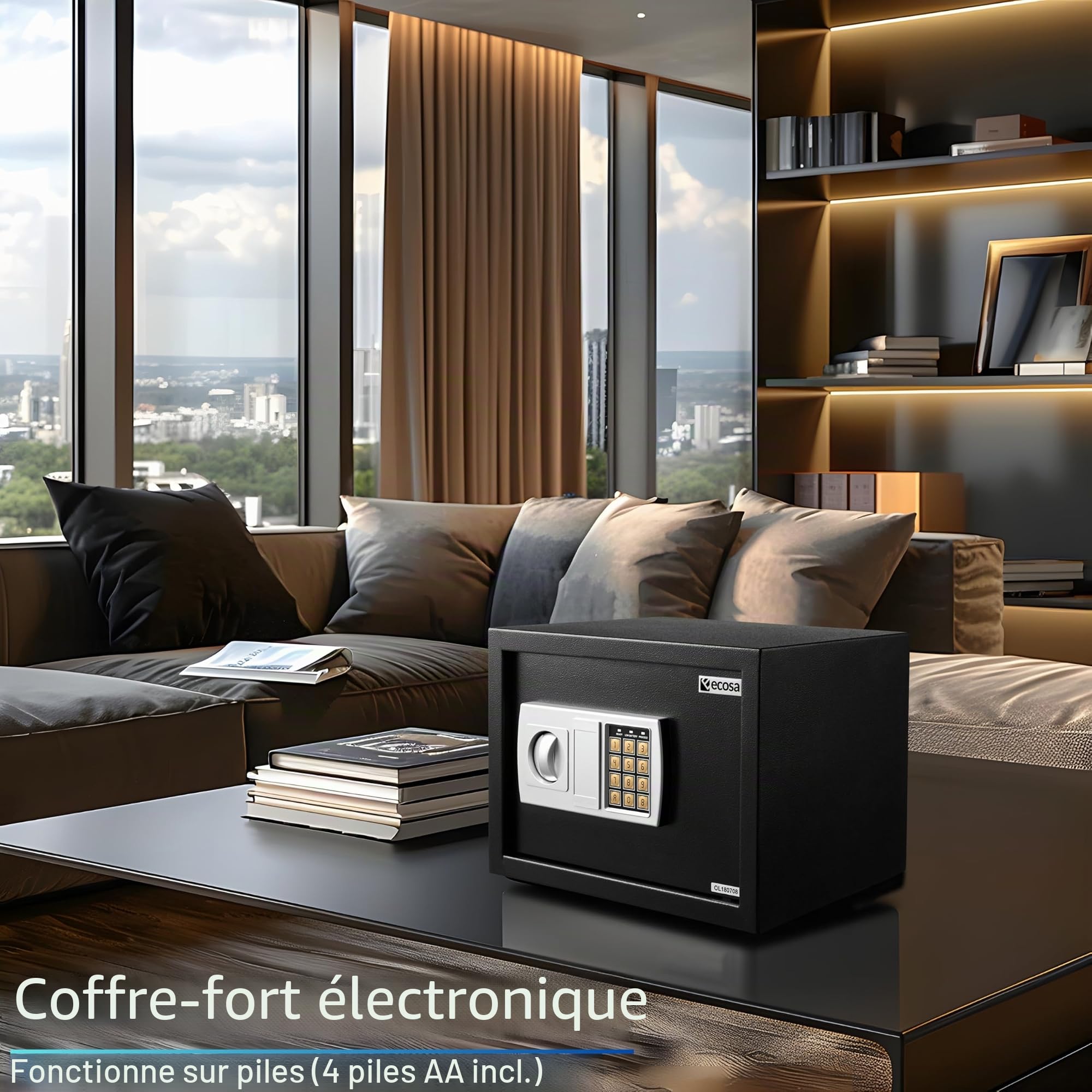 Ecosa Coffre-fort électronique avec serrure à combinaison et clé - Coffre-fort pour hôtel, meuble - Coffre-fort mural pour la maison et les enfants - Coffre-fort électrique