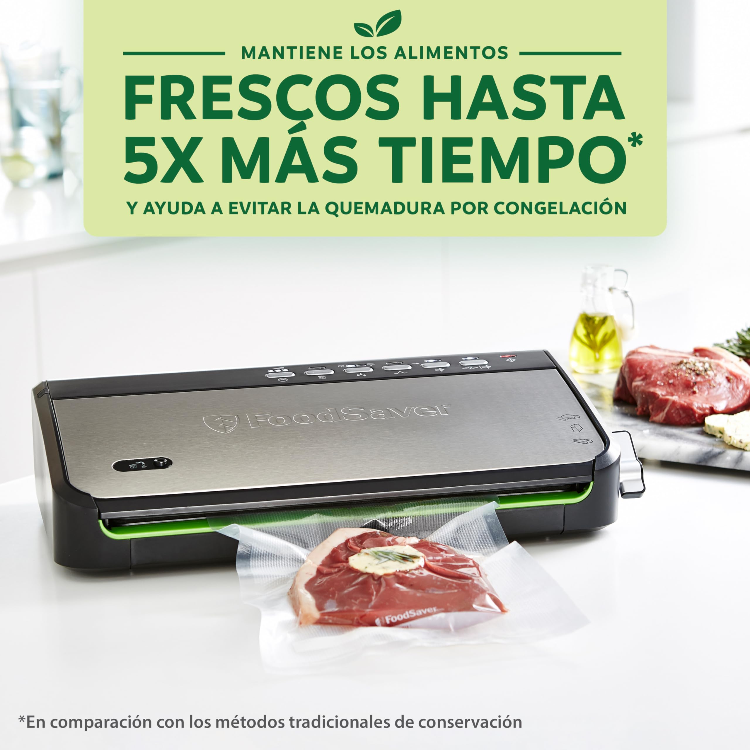 Foodsaver Envasadora al Vacío con almacenamiento de rollos integrado | Cortador de bolsas y modo para alimentos delicados | Incluye bolsas selladoras al vacío surtidas (FFS005X)