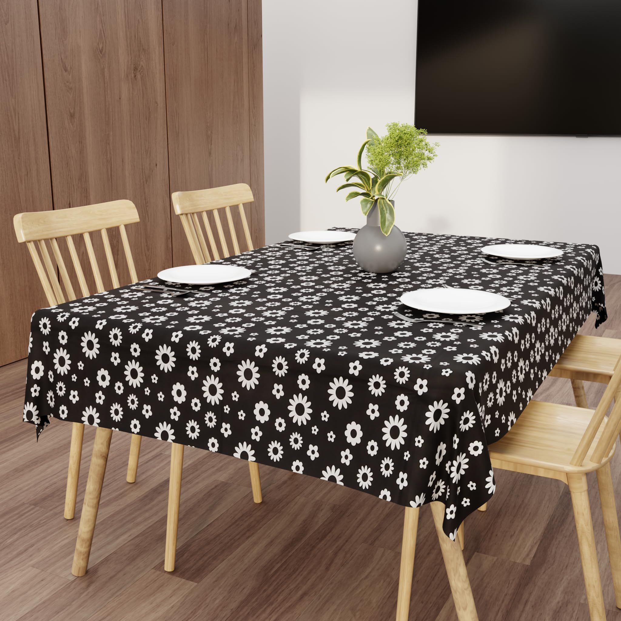 Wings Star Dining Table Cover for 6 Seater, 60 x 90 inch Size, Waterproof and Dustproof Table Sheet,Dining Table 6 Seater Waterproof Cover, Black Daisy