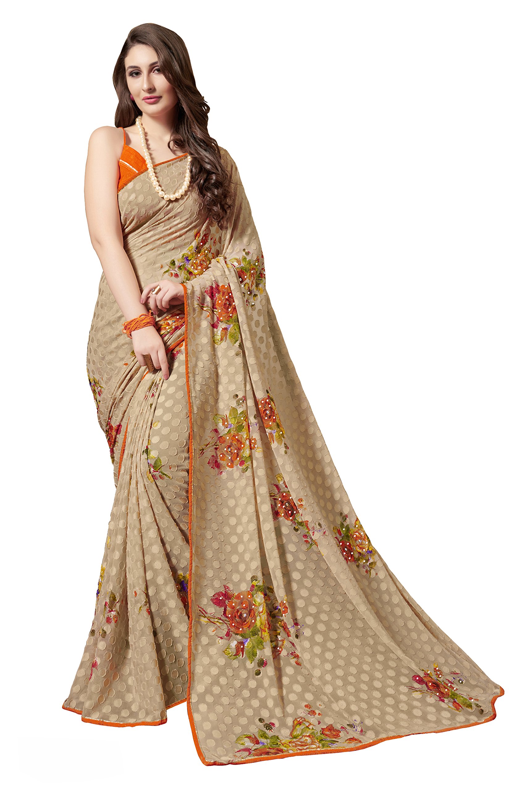 Gaurangi CreationWomen's Chiffon Printed Saree with unstitched blouse piece