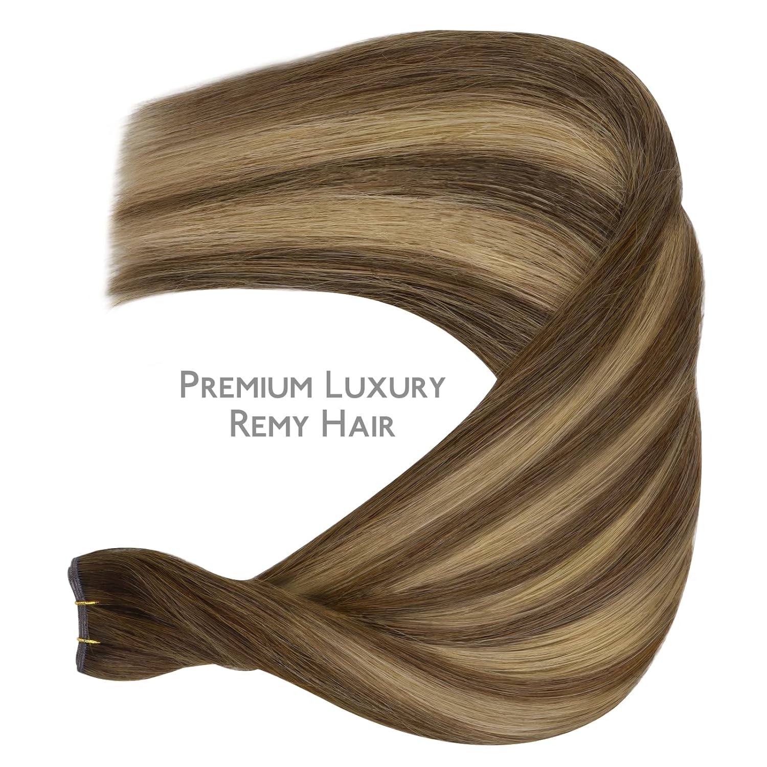 WENNALIFE Genius Sew in Weft Hair Extensions Real Human Hair, 24" 60g Balayage Chocolate Brown to Caramel Blonde Sew in Hair Extensions Natural Luxury Remy Human Hair for Women Straight Invisible