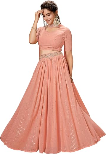 Janasya Women's Georgette Readymade Gathered Ready to Wear Lehenga Choli &amp; Dupatta Set