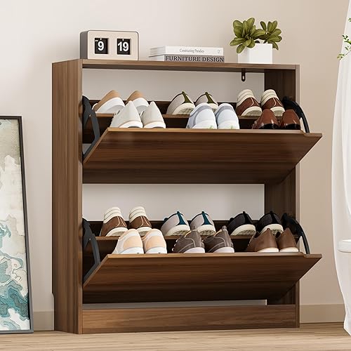 Miniatura 9 de Gabinete para Zapatos con 3 Cajones Abatibles, Gabinete de Zapatos Oculto de Madera, Gabinete de Almacenamiento de Zapatos Independiente para Blanco