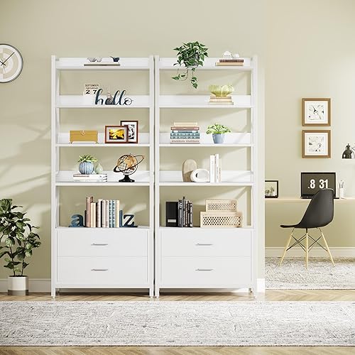 Miniatura 2 de Tribesigns Estantería con cajones, estantería industrial de 70.8 pulgadas con 2 cajones, 5 estantes abiertos para almacenamiento, estante de madera