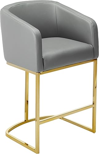 Miniatura 1 de Iconic Home Tess - Taburete tapizado de piel sintética, diseño de brazo de refugio, media luna, tono dorado, base en forma de U, moderna y