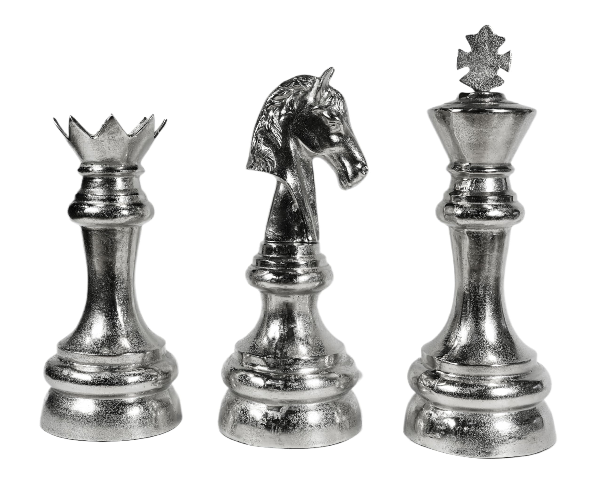 MichaelNoll Schachfigur XXL, König, Dame oder Springer, Schach Figur Schachspiel Deko Aluminium Silber, Dekoration für Wohnzimmer, Schlafzimmer oder Büro (König - MN-DE-5128)