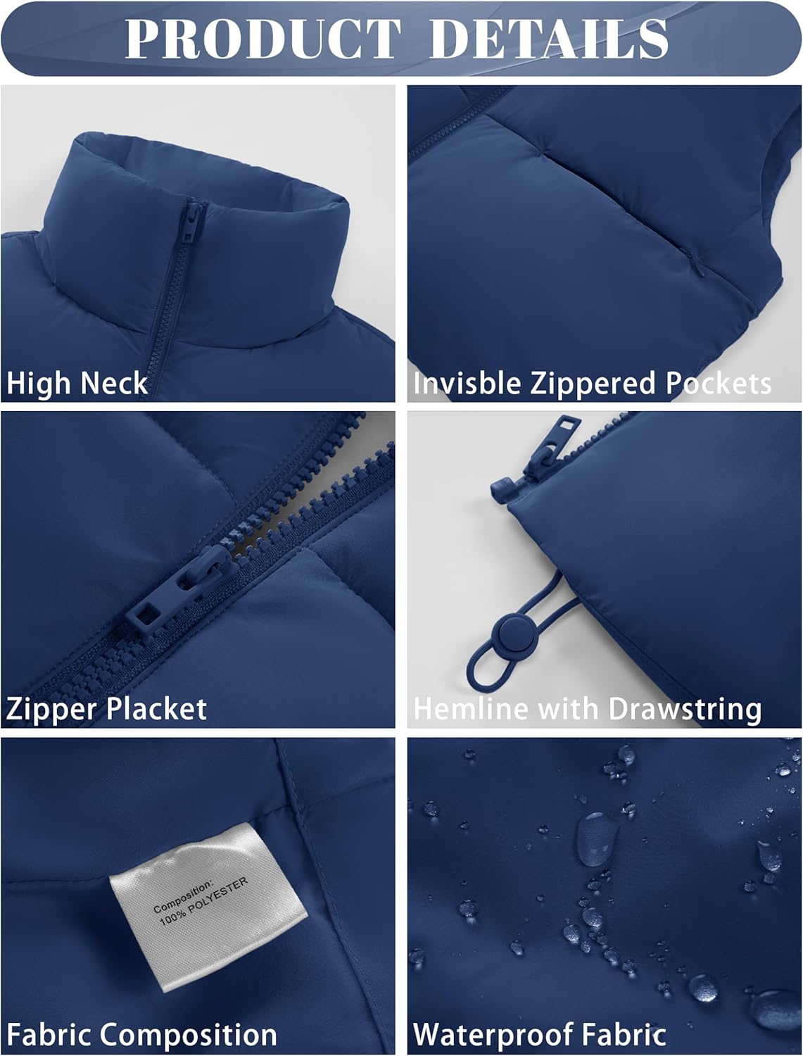 YUCOLEN Women's Crop Puffer Vest Lightweight Warm Outerwear with Fashion Stand Collar Zip Up Padded Cropped Jacket Coat - Image 4