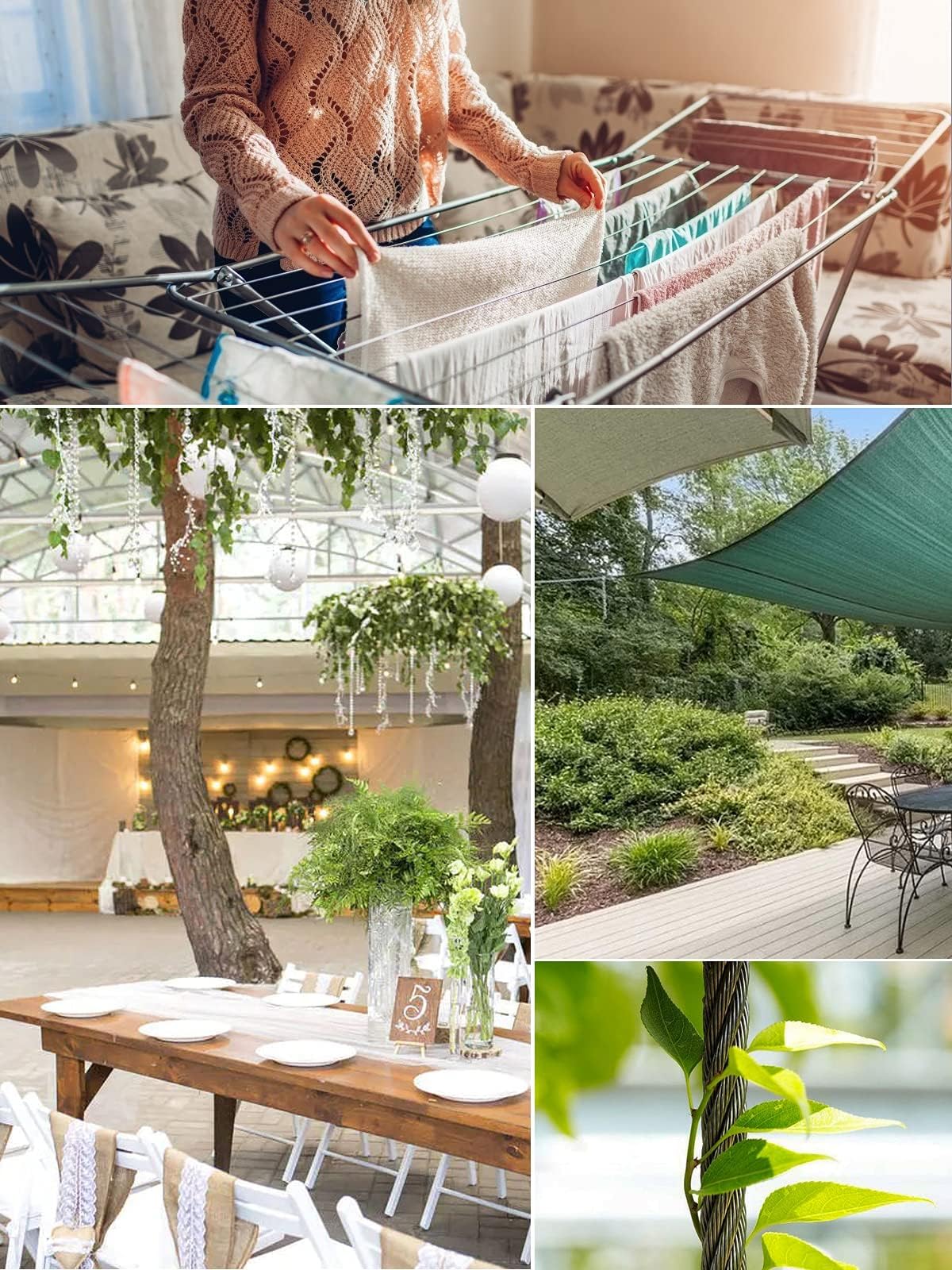 TooTaci Câble en Acier Inoxydable 3mm, 100M avec Manchons de Sertissage M3 & Cosse – Idéal pour Treillis de Jardin, Support de Clôture, Garde-Corps & Solutions de Suspension Extérieures