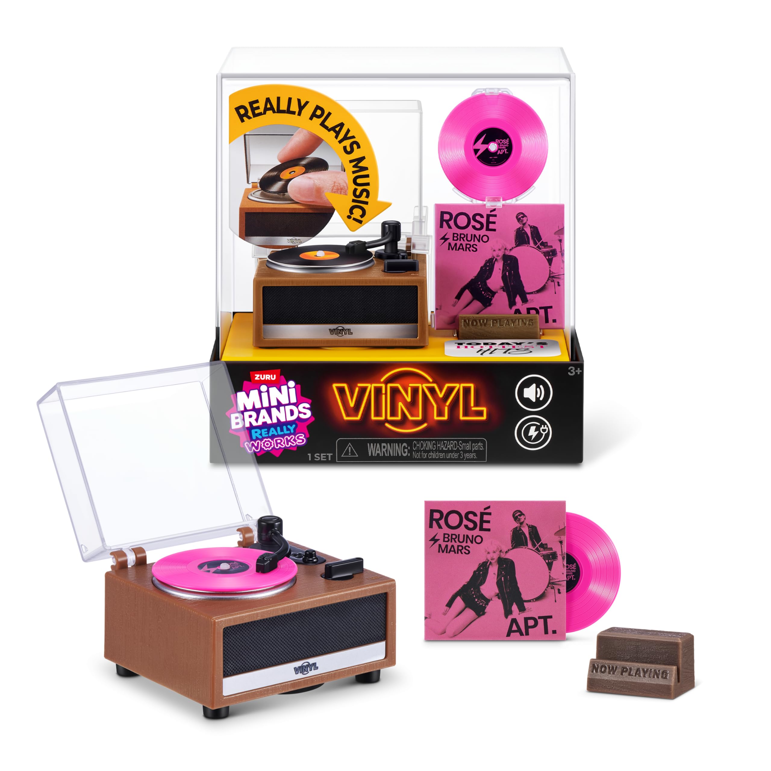 Mini Brands Really Works Vinyl Playset Series 1 by ZURU – Functional mini vinyl record player with actual music playback, collectible toy for Kids, Gen Z