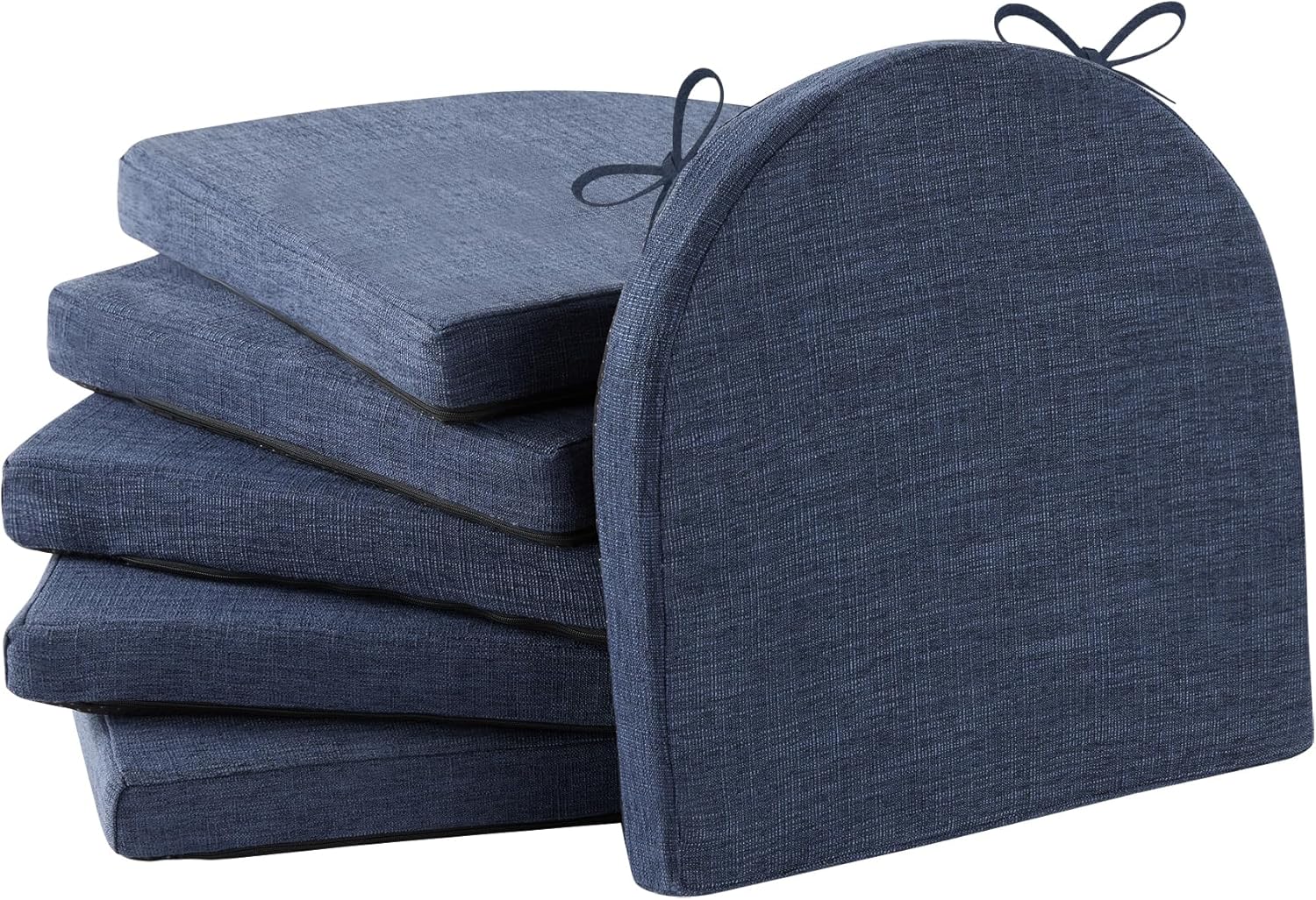 Chair Cushions for Dining Chairs with Ties and Removable Cover, Dining Kitchen Chair Pads with Non-Slip Bottom, High-Resilience Indoor Seat Cushions, 16'' x 16'' x 2'', Set of 6, Navy 6 Count(Pack of 1) Navy