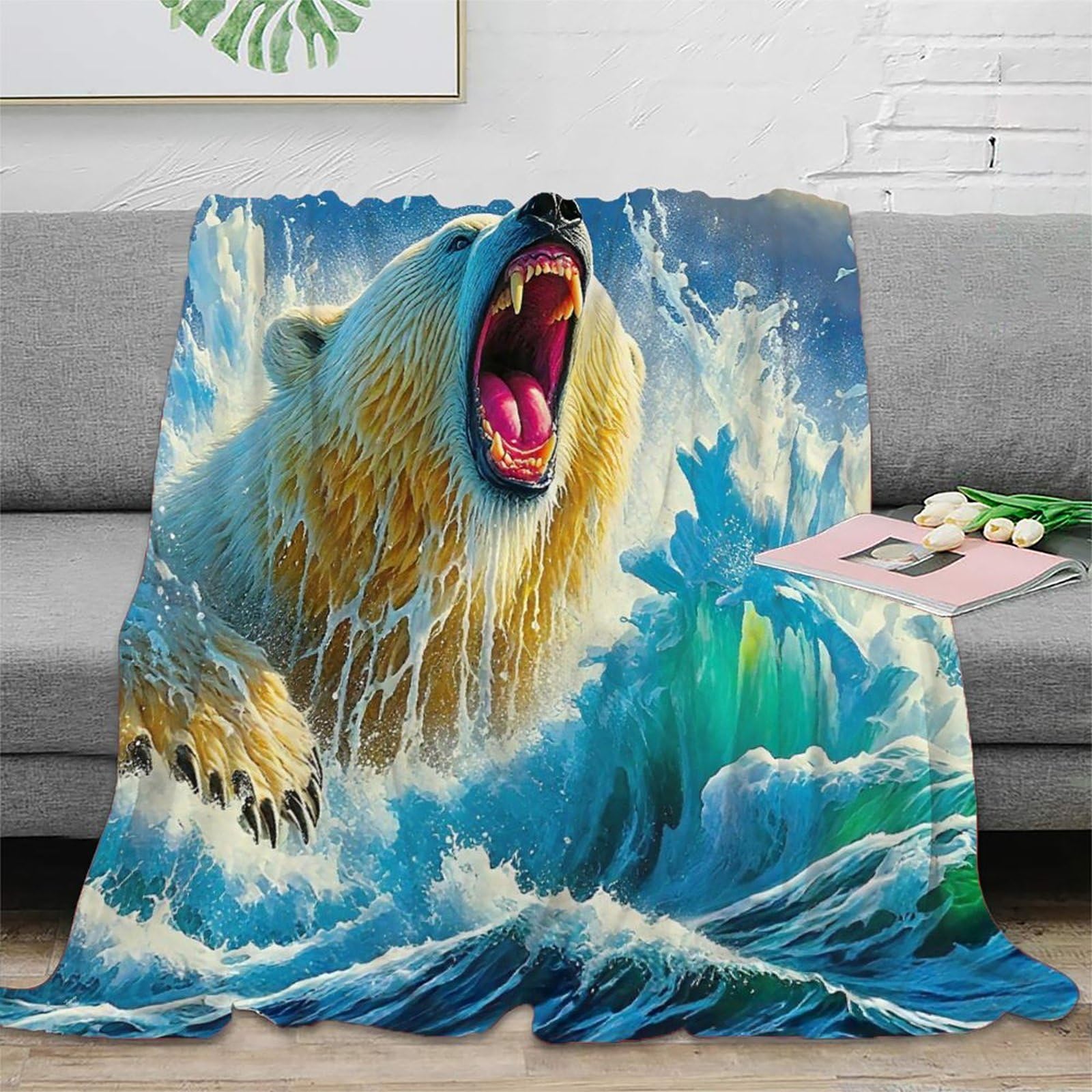 Couverture lit microfibre ours polaire pour soirée cocooning