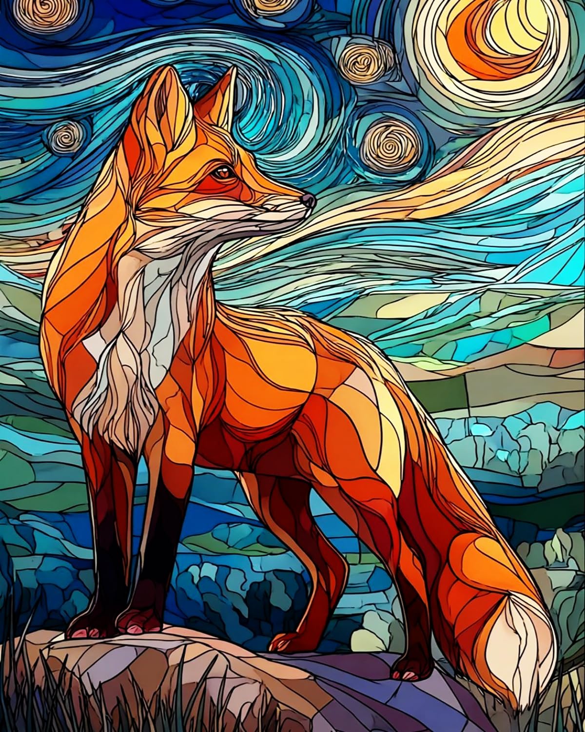 Liubaishi Multicolour Paint By Numbers For Adults, Stained Glass Fox Starry Night, 40X50 Cm Acrylic Canvas Painting Kit With Brushes And Paints
