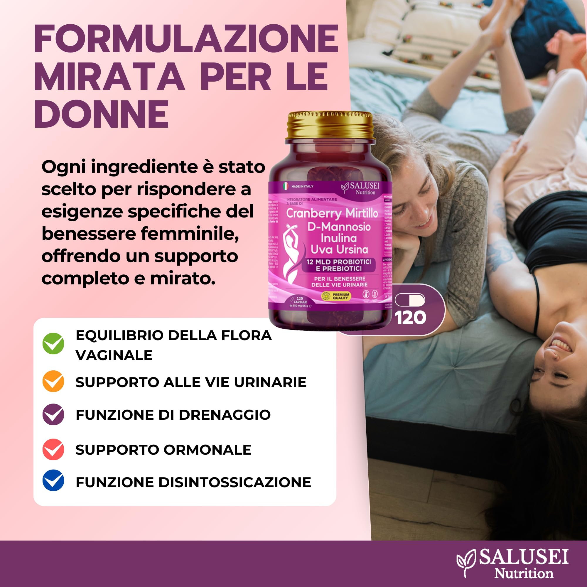 120 CAPSULE | D Mannosio per Cistite, Probiotici Donna, Cranberry Cyst Integratore Alimentare con Uva Ursina, Inulina e Mirtillo Rosso per Salute Viee Urinarie, Candida Support, D-Mannosio
