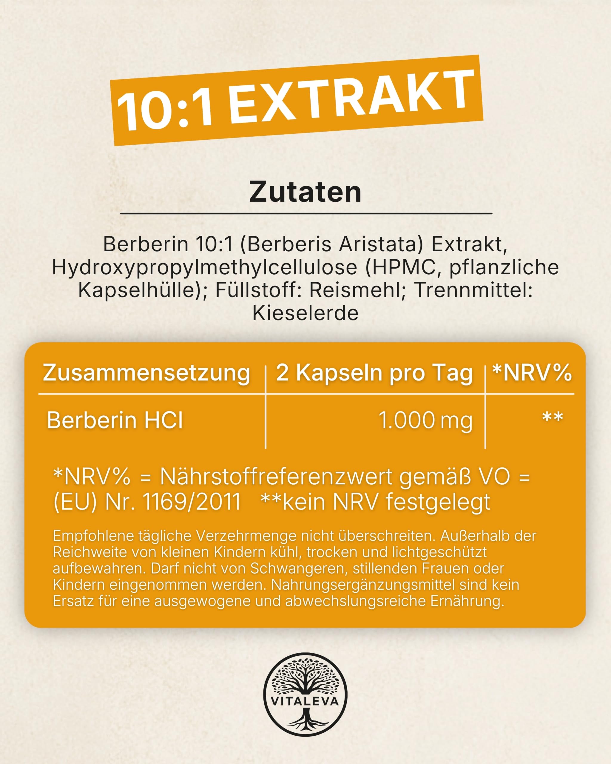 Berberin Kapseln I 10:1 Extrakt I 120 Kapseln I 1.000 mg pro Portion I Pflanzenextrakt aus Berberis Aristata I Vegan, laktosefrei & glutenfrei I Natürliche Nahrungsergänzung für 60 Tage