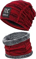 Vista 27 de FZ FANTASTIC ZONE Conjunto de gorro de invierno para hombre y mujer, bufanda de punto cálido, forro polar grueso, gorro de calavera, calentador