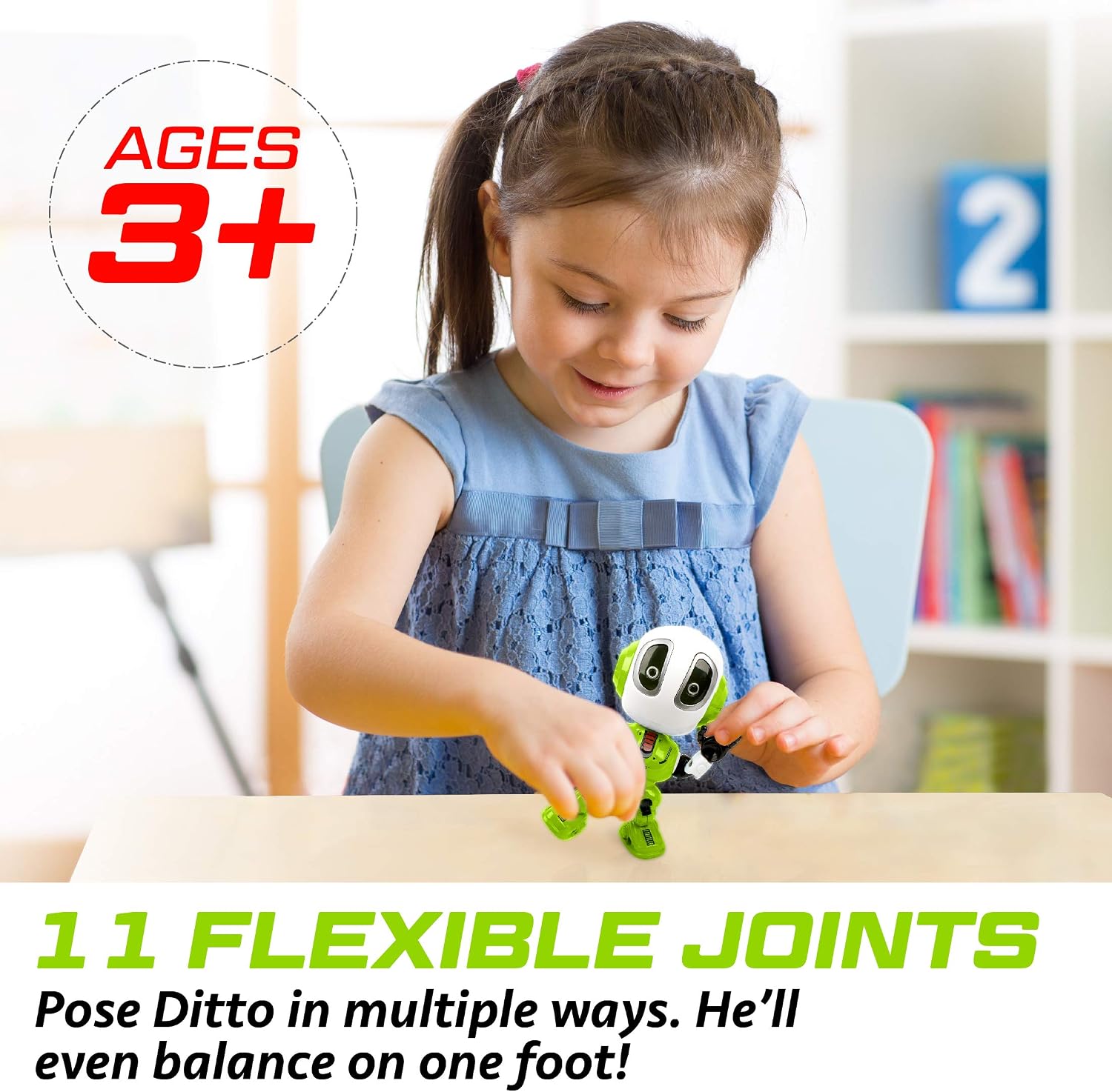 Force1 Ditto Mini Talking Robot for Kids - Robot Voice Changer Toy with Posable Body and LED Eyes, Green