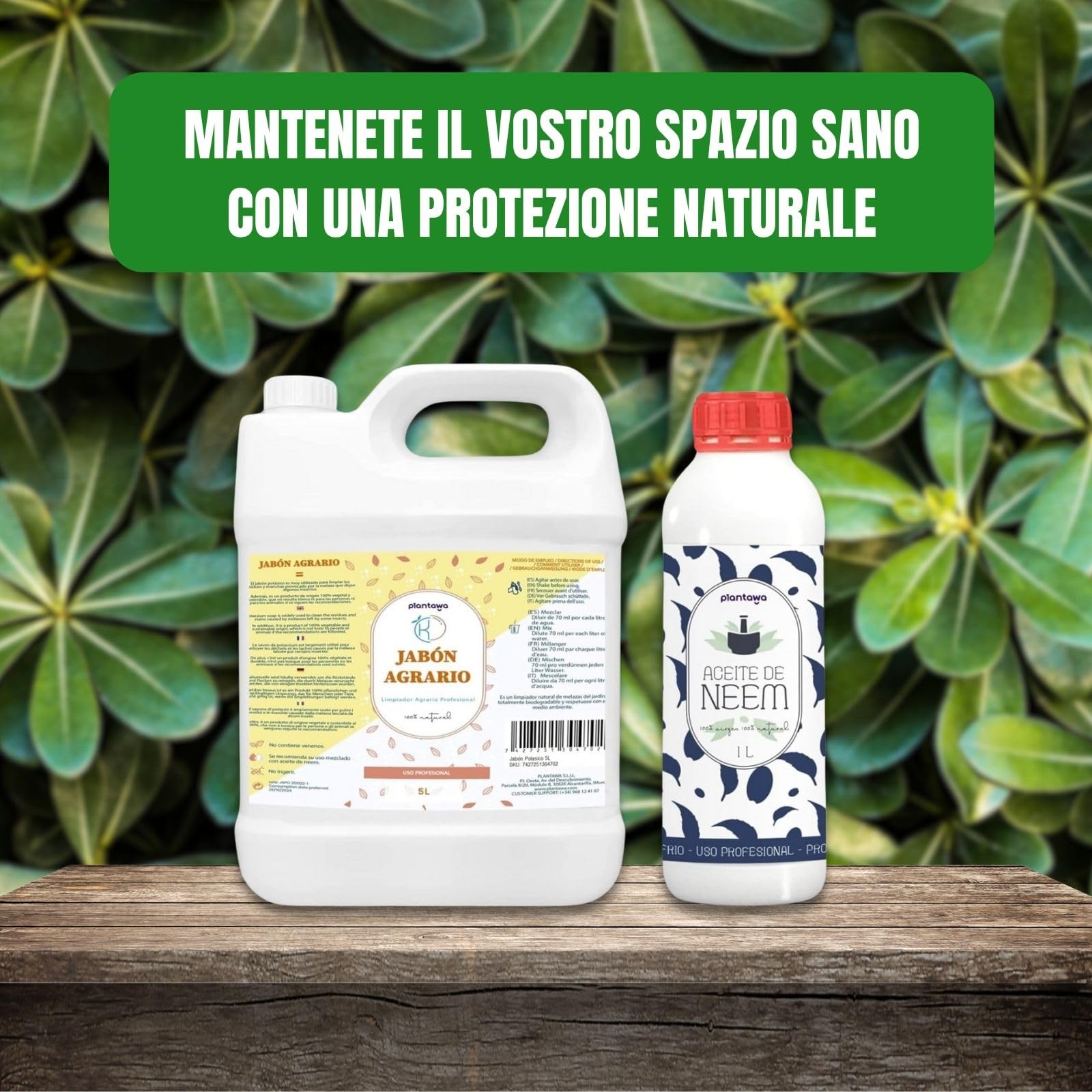 PLANTAWA Sapone Molle di Potassio 5L + Olio di Neem 1L | Formula Pura ed Altamente Concentrata | Soluzione Naturale per Cura Domestica | Versatile e multiuso per Interno ed Esterno