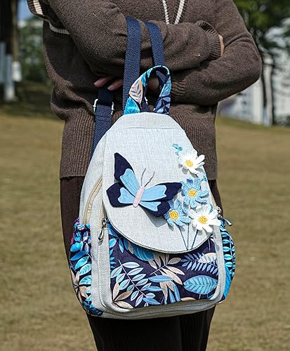 Vista 55 de HUANGGUOSHU Mujer de algodón tejido bohemio cáñamo Boho lona bordado múltiples bolsillos retro linda mochila cartera mochila mochila gato caprichoso