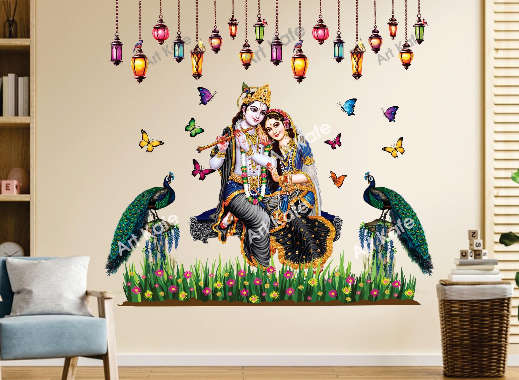 DivineDesigns PVC Vinyl Self-Adhesive Radha Krishna Ji Rass Lella Wall Sticker for Living Room, Bedroom, Office Wall Decoration (28 X 34 INCH) Pack 1