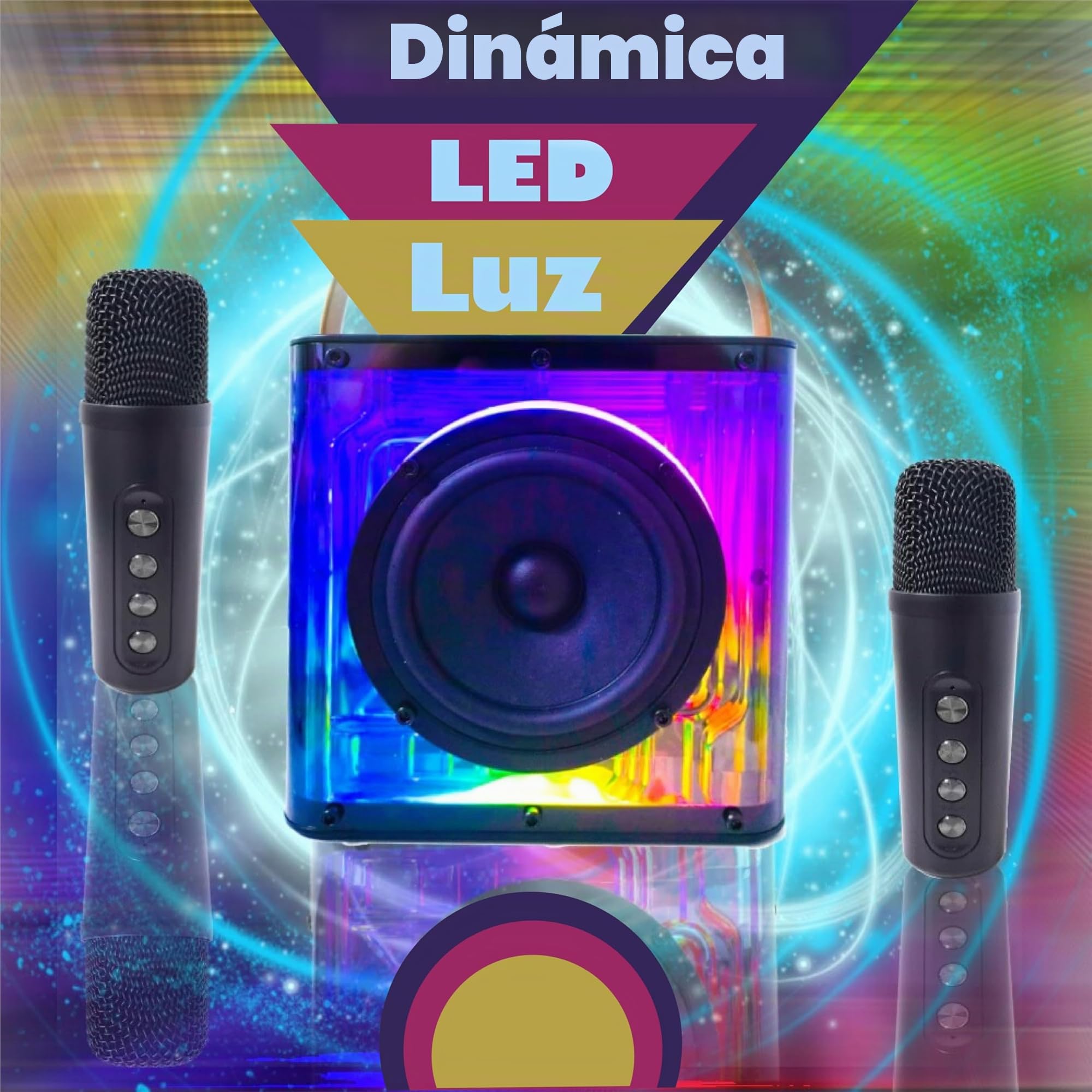 Máquina de karaoke con 2 micrófonos, sistema PA portátil con micrófonos inalámbricos, altavoz Bluetooth para fiestas para adultos y niños