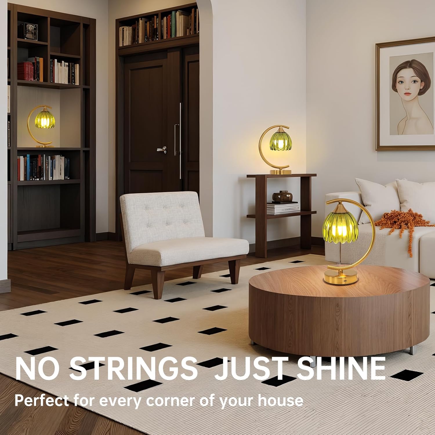 Cordless Table Lamp with 5200mAh Battery & Touch Control - 3 Adjustable Color Temperatures Bulb, Rechargeable Small Table Lamps for Living Room, Bedroom, Office Desk, Nightstand (Green Tulip)