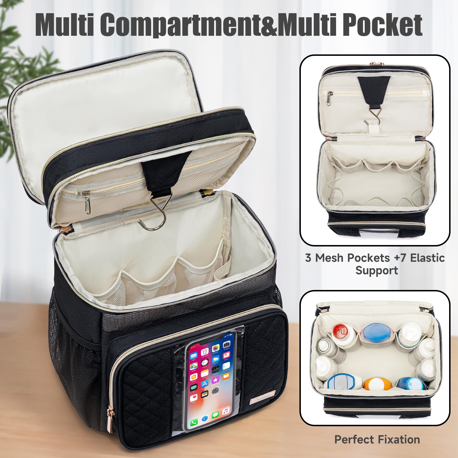 Tealari - Neceser de aseo para mujer, organizador de ducha portátil para recámara universitario, bolsa de aseo colgante para viajes, gimnasio, campamento, universidad, viajes, crucero, bolsa de ducha