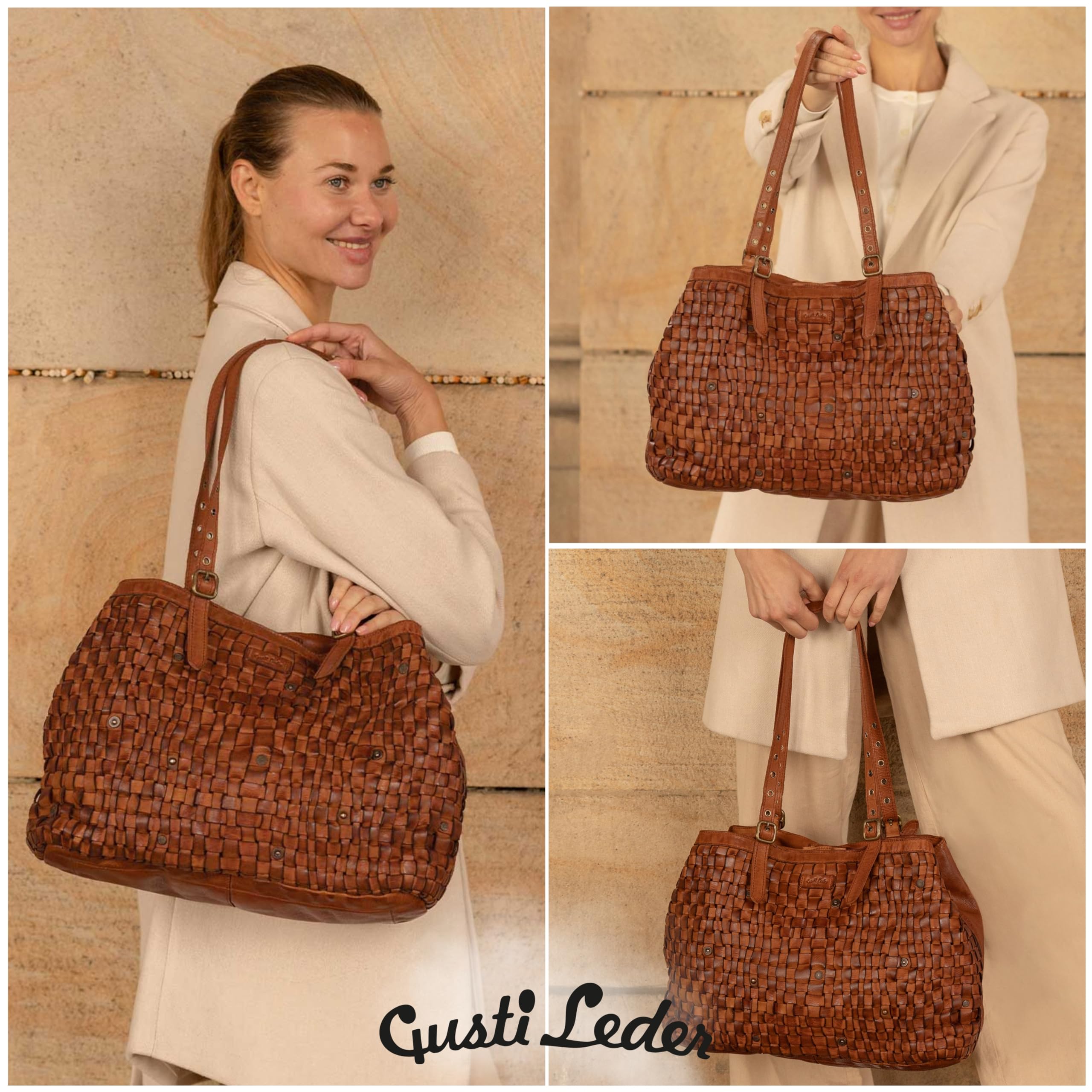 Gusti Bandolera de cuero - Demery bolso shopper cuero vintage mujer marrón