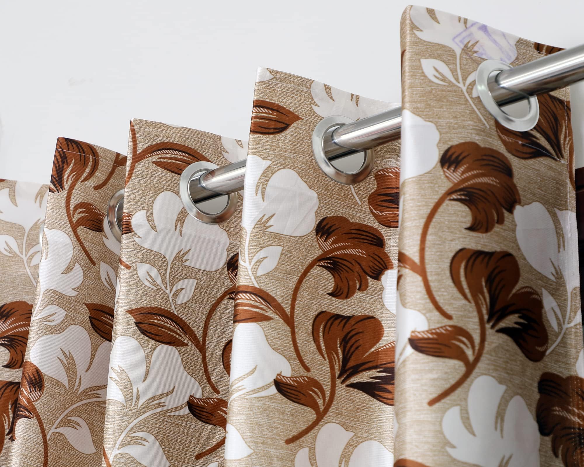 Exporthub 2 Pieces Fancy Design Brown Floral Leaf Polyester Eyelet Door Curtains - Length 7 Feet, (EHSPR722_74)