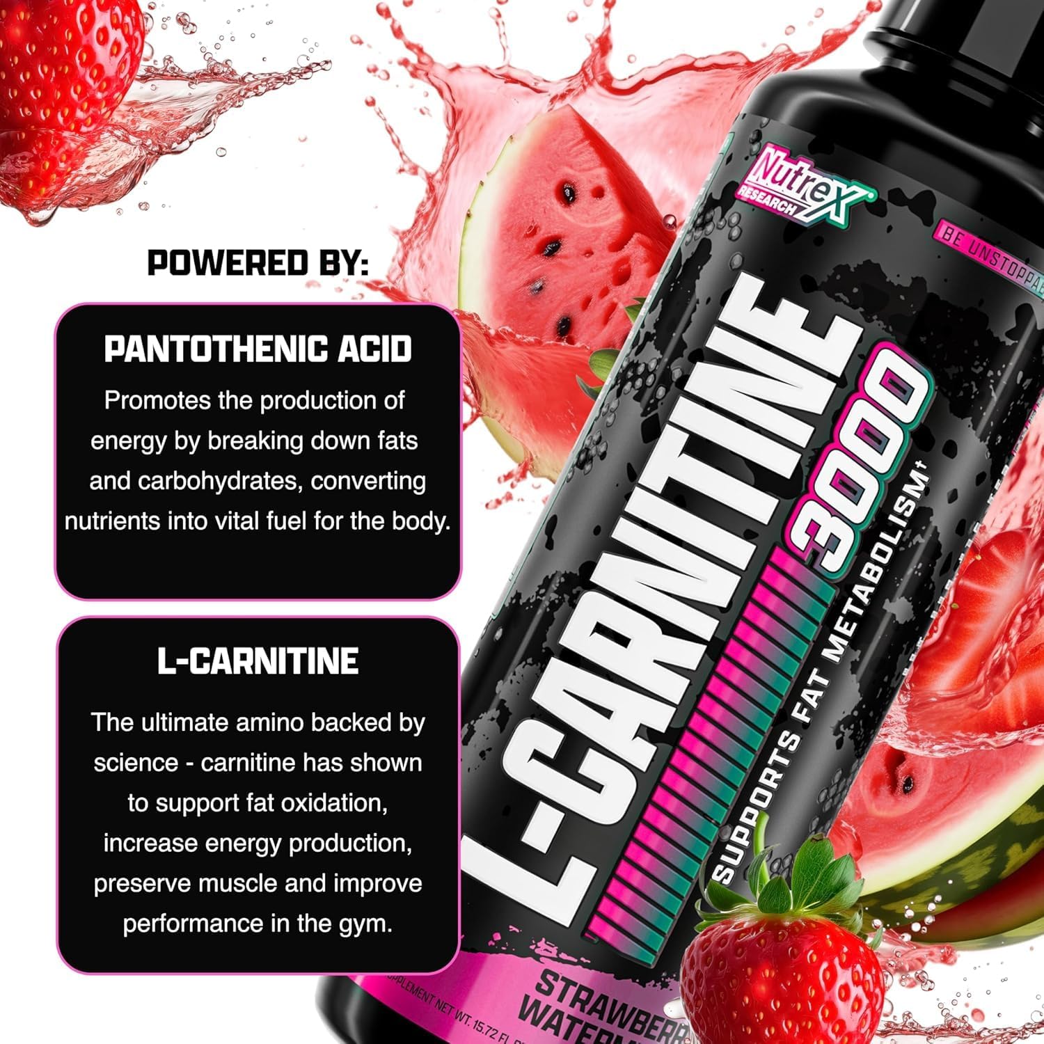 Nutrex Research Liquid Carnitine 3000 | (Strawberry Watermelon) | Premium L Carnitine Liquid, Stimulant Free 31 Servings - Image 4